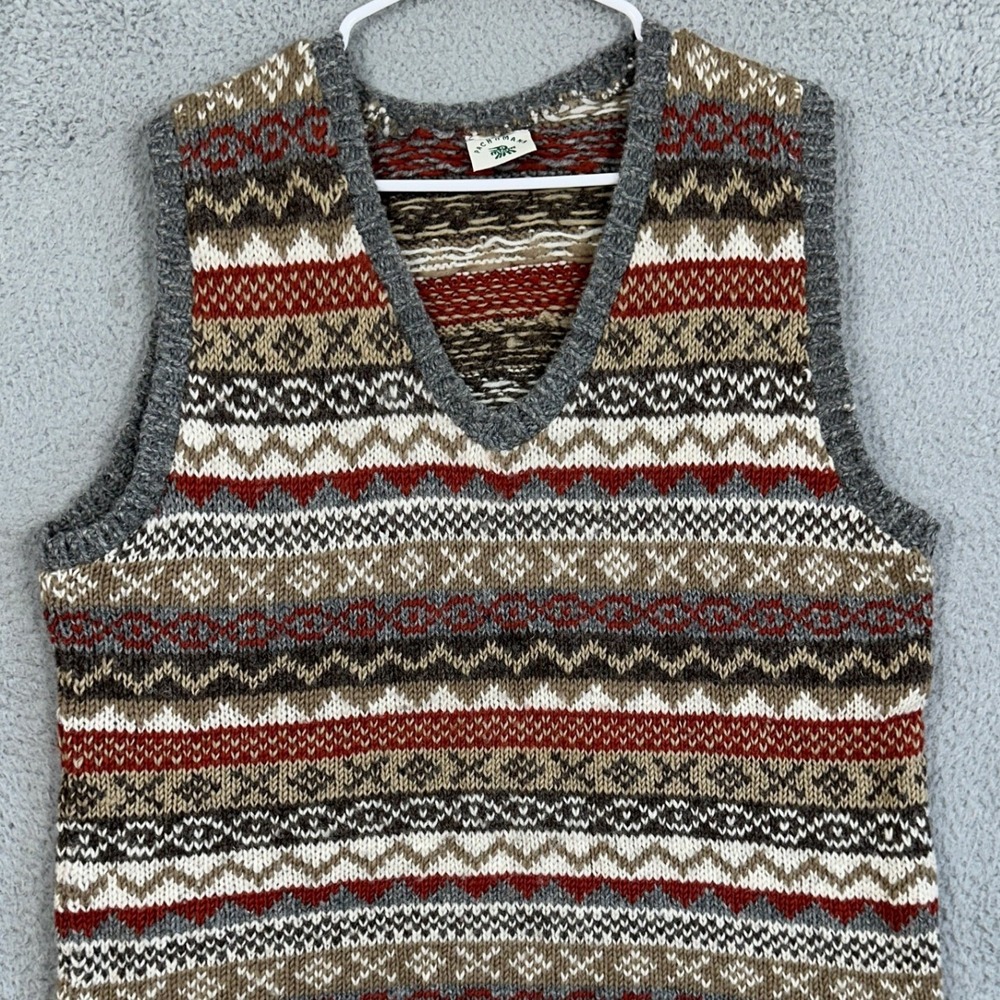 Pachamama Wool Sweater Vest Unisex Mens Medium Womens Large Gray Fair Isle EUC